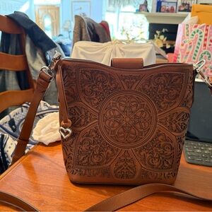 Brighton Brown Mandala Embossed Crossbody Bag